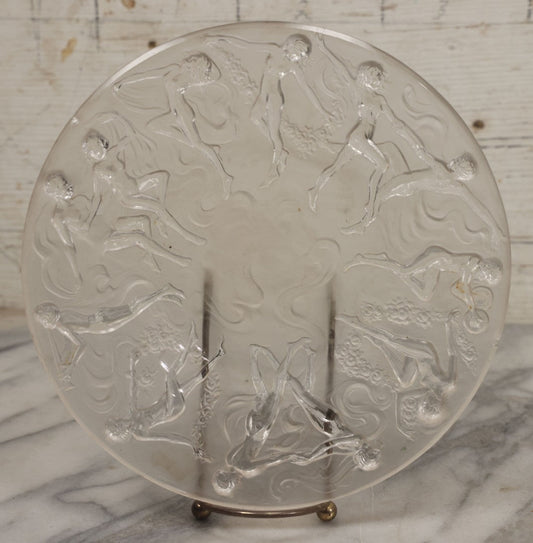 Lot 098 - Vintage Art Deco Frosted Glass Dancing Nymphs Tray Plate, Phoenix Consolidated Glass, Note Chips