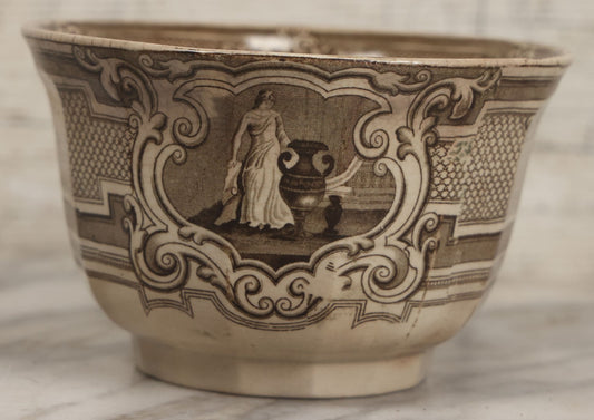 Lot 103 - Antique Transferware Bow With Woman And Urn Motifs