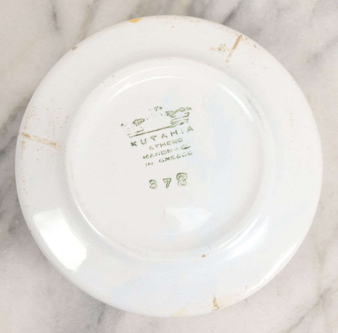 Lot 104 - Vintage Greek Kutahya Pottery Lidded Box With Ancient Figures And Greek Key Border, Handmade In Greece