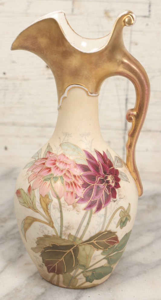 Lot 106 -  Antique Hand-Painted Art Nouveau Royal Bonn Ewer With Gilt Accents And Floral Decoration