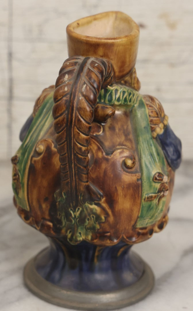 Lot 108 -  Antique Figural Majolica Pitcher, Bearded Guard With Pewter Base, Circa Late 19th / Early 20th Century