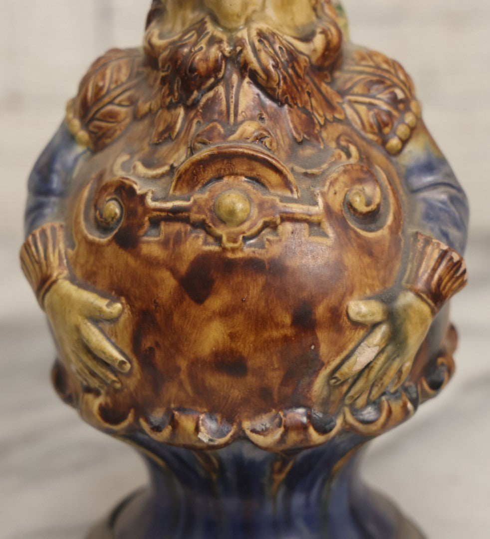 Lot 108 -  Antique Figural Majolica Pitcher, Bearded Guard With Pewter Base, Circa Late 19th / Early 20th Century