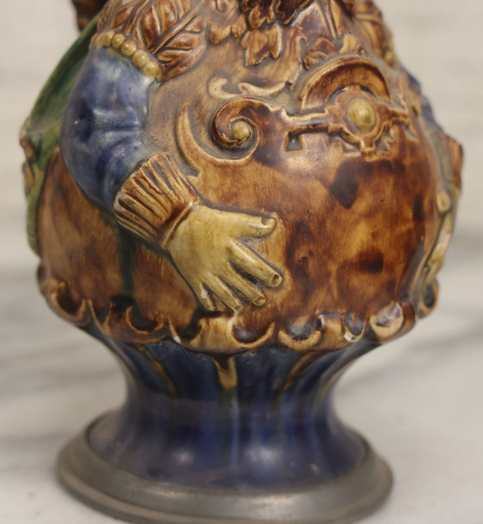 Lot 108 -  Antique Figural Majolica Pitcher, Bearded Guard With Pewter Base, Circa Late 19th / Early 20th Century