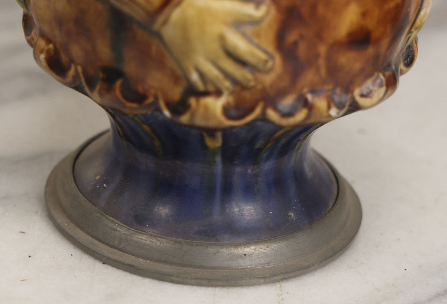 Lot 108 -  Antique Figural Majolica Pitcher, Bearded Guard With Pewter Base, Circa Late 19th / Early 20th Century