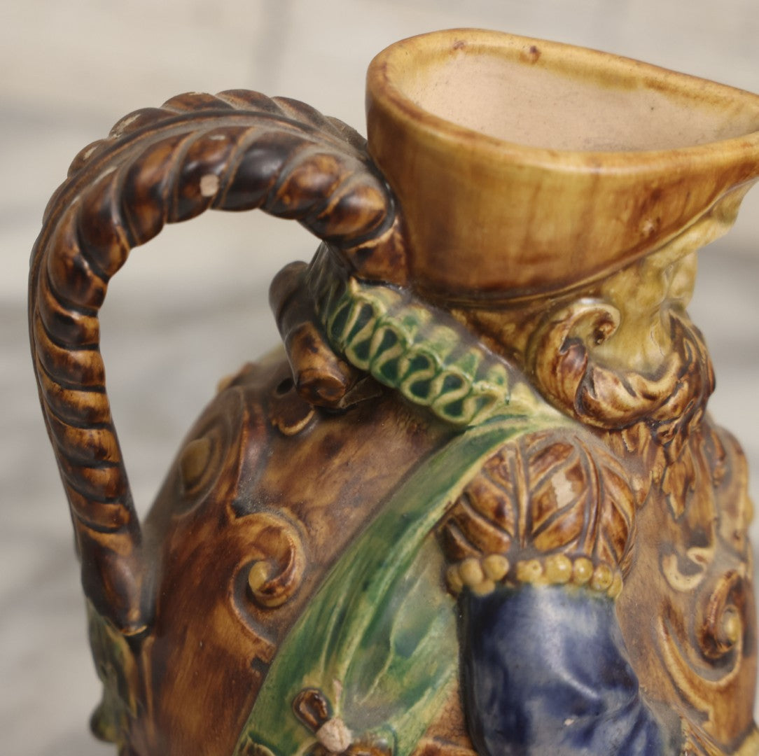 Lot 108 -  Antique Figural Majolica Pitcher, Bearded Guard With Pewter Base, Circa Late 19th / Early 20th Century