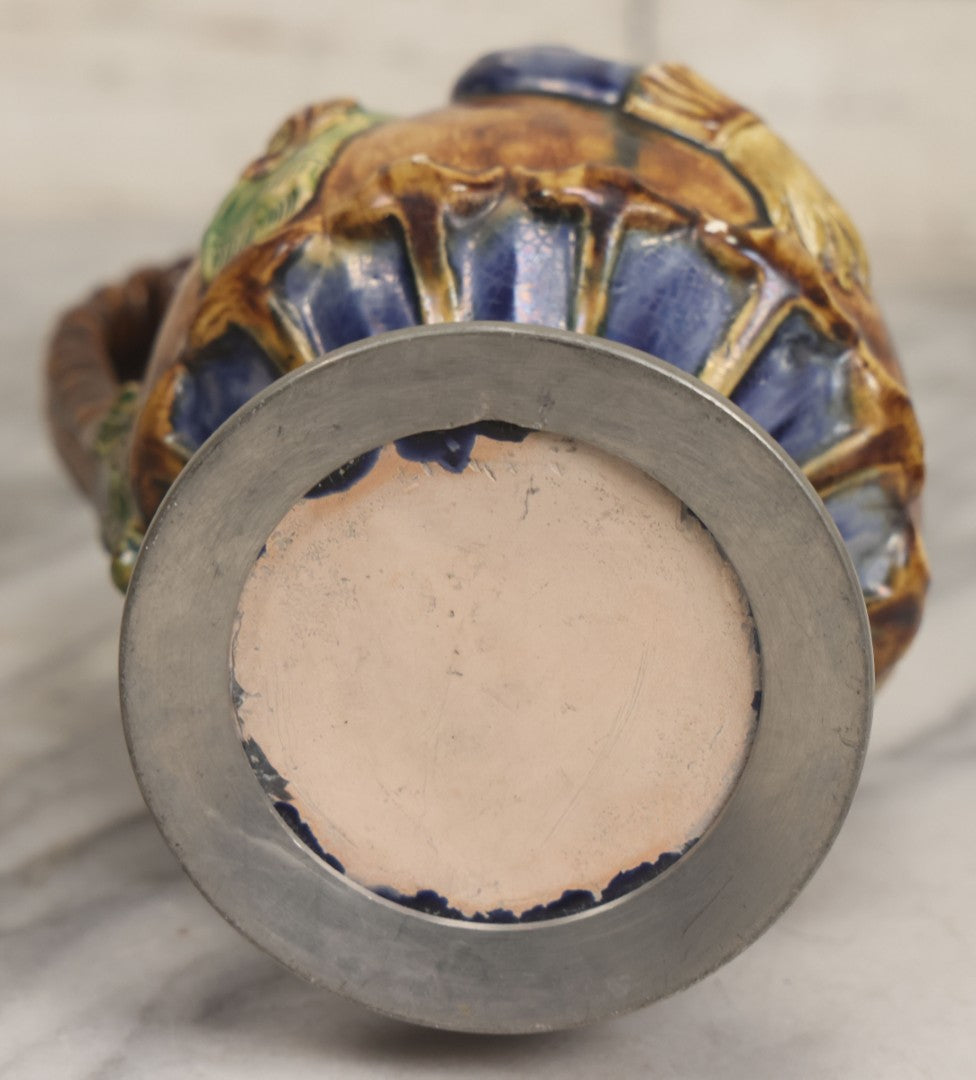 Lot 108 -  Antique Figural Majolica Pitcher, Bearded Guard With Pewter Base, Circa Late 19th / Early 20th Century