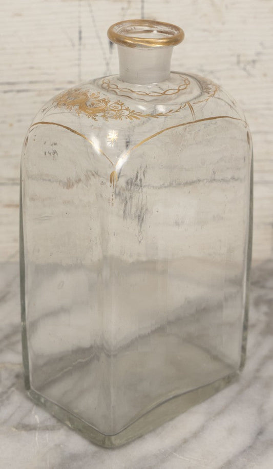 Lot 110 - Antique Hand Blown Glass Bottle, Gold Paint Detailing, Pontil Mark, No Stopper