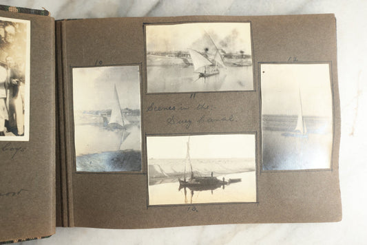 Lot 113 - Antique Snapshot Photo Album With Cloth Cover, Containing Approximately 75 Photographs With Captions, Mostly Of Travel, Including To Sea Travel, Locations In Asia, Sail Boats In Suez Canal, Singapore, Hong Kong, And More, Circa 1920s