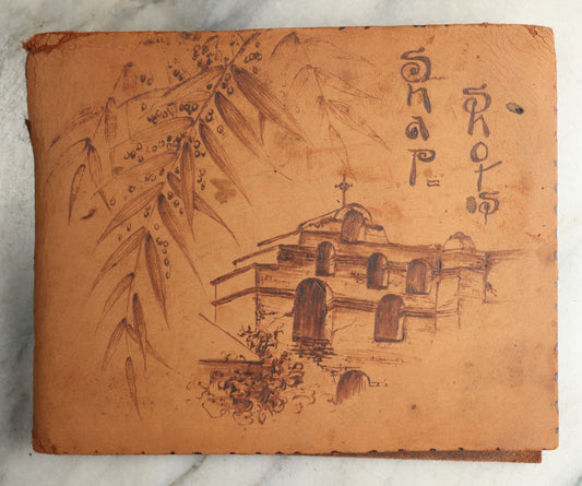 Lot 114 - Antique Snapshot Photo Album With Leather Southwestern Cover, Containing Approximately 50 Photographs With Captions, Mostly Of Travel, Including To Japan, Asia, Photo Of Ship Captain, And More, Circa 1905