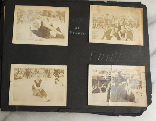 Lot 119 - Antique Snapshot Photo Album, Containing Approximately 100 Photographs With Captions, College Students, Fraternity Members, Scenes At The Beach, Early Swimwear, Circa 1915
