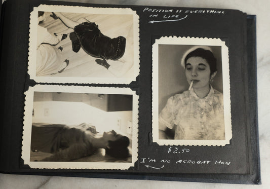 Lot 120 - Vintage Snapshot Photo Album, Containing Approximately 35 Photographs With Captions Of A Sultry, Sexy, Debaucherous Party Or Gathering, Including Ladies Posing Suggestively, Circa 1930