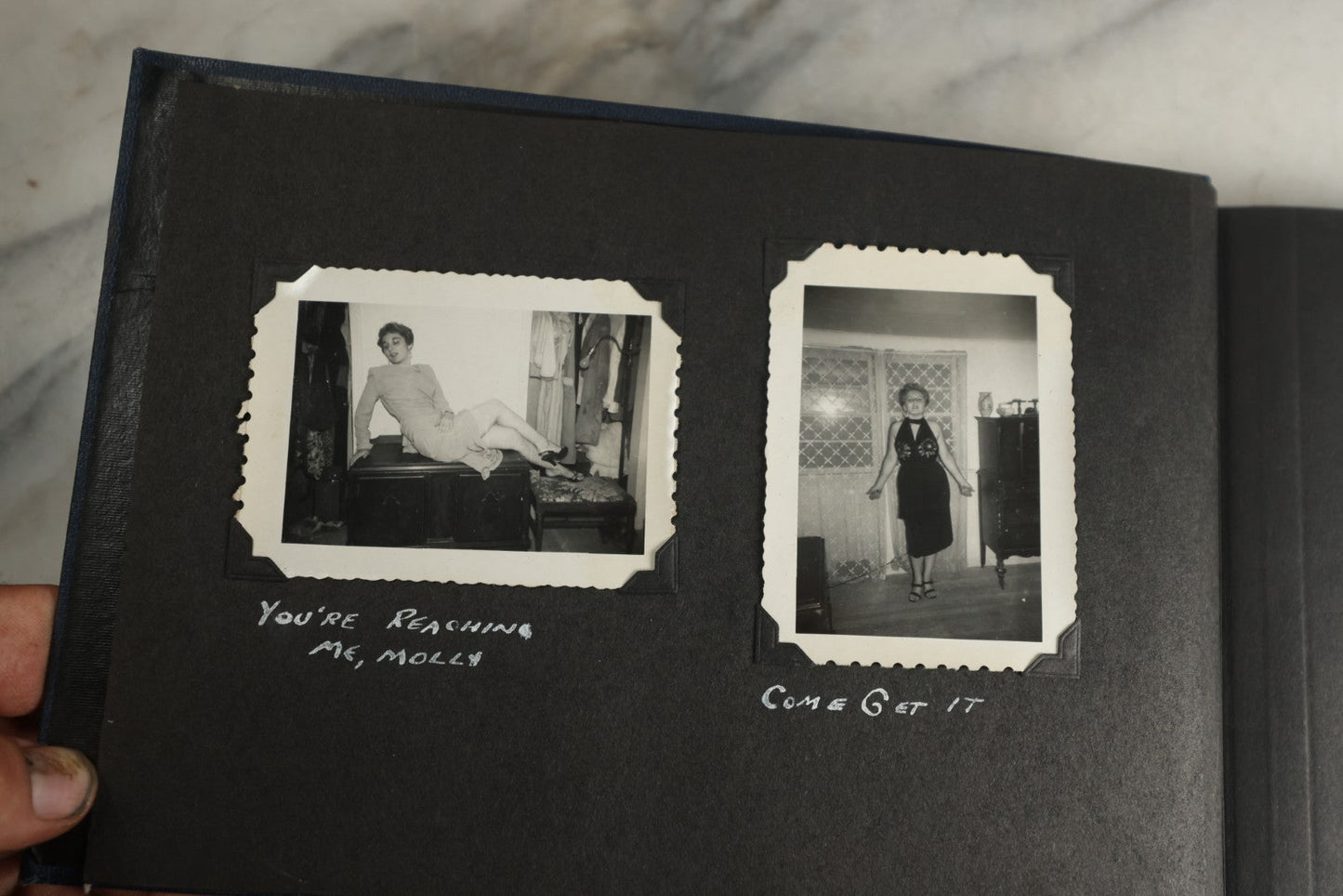 Lot 120 - Vintage Snapshot Photo Album, Containing Approximately 35 Photographs With Captions Of A Sultry, Sexy, Debaucherous Party Or Gathering, Including Ladies Posing Suggestively, Circa 1930