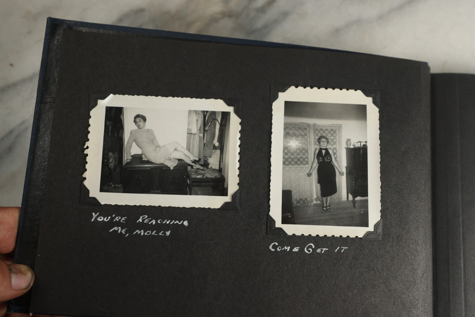 Lot 120 - Vintage Snapshot Photo Album, Containing Approximately 35 Photographs With Captions Of A Sultry, Sexy, Debaucherous Party Or Gathering, Including Ladies Posing Suggestively, Circa 1930