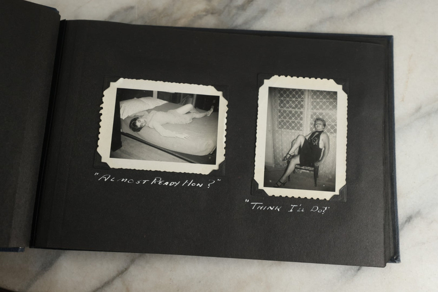 Lot 120 - Vintage Snapshot Photo Album, Containing Approximately 35 Photographs With Captions Of A Sultry, Sexy, Debaucherous Party Or Gathering, Including Ladies Posing Suggestively, Circa 1930