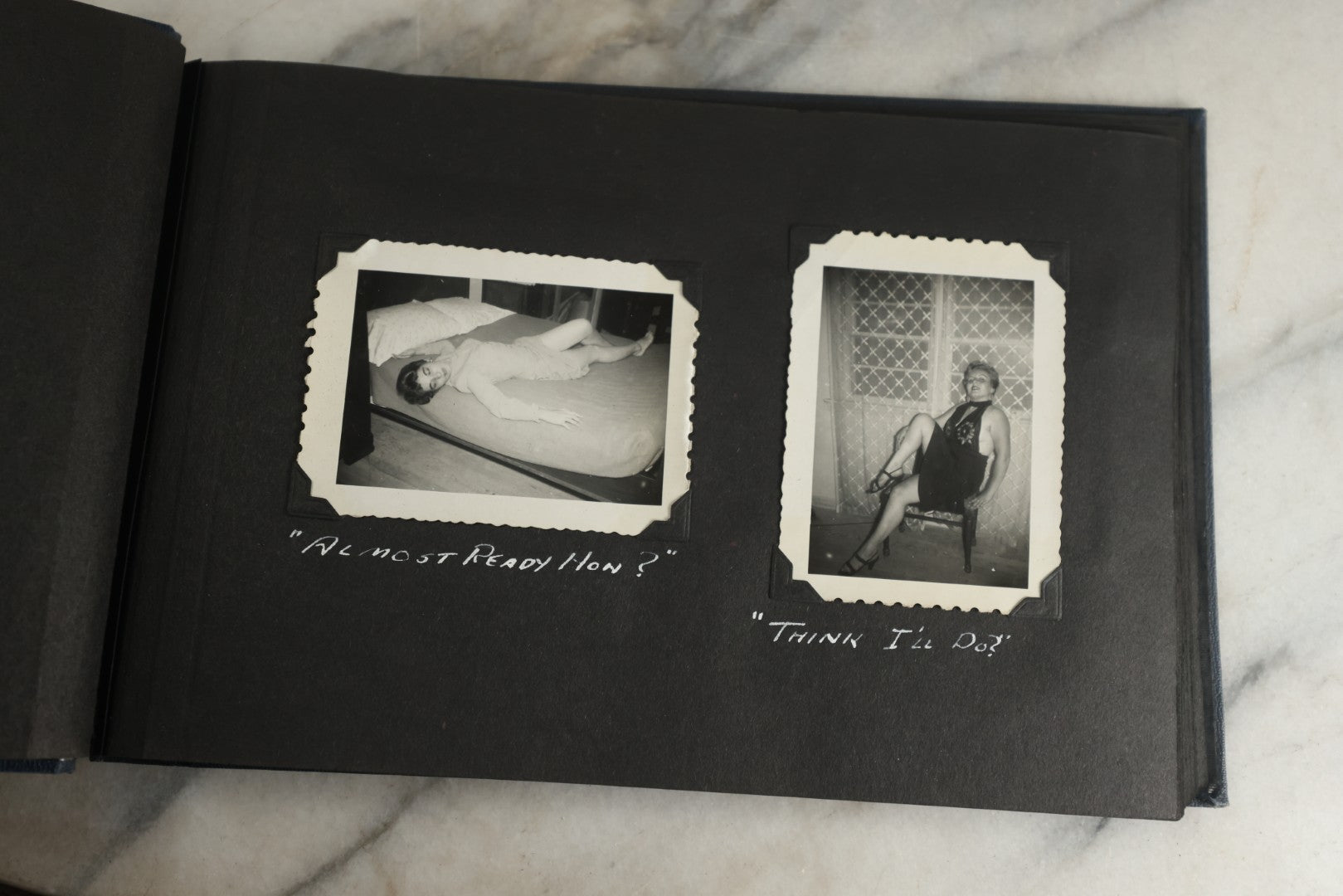 Lot 120 - Vintage Snapshot Photo Album, Containing Approximately 35 Photographs With Captions Of A Sultry, Sexy, Debaucherous Party Or Gathering, Including Ladies Posing Suggestively, Circa 1930