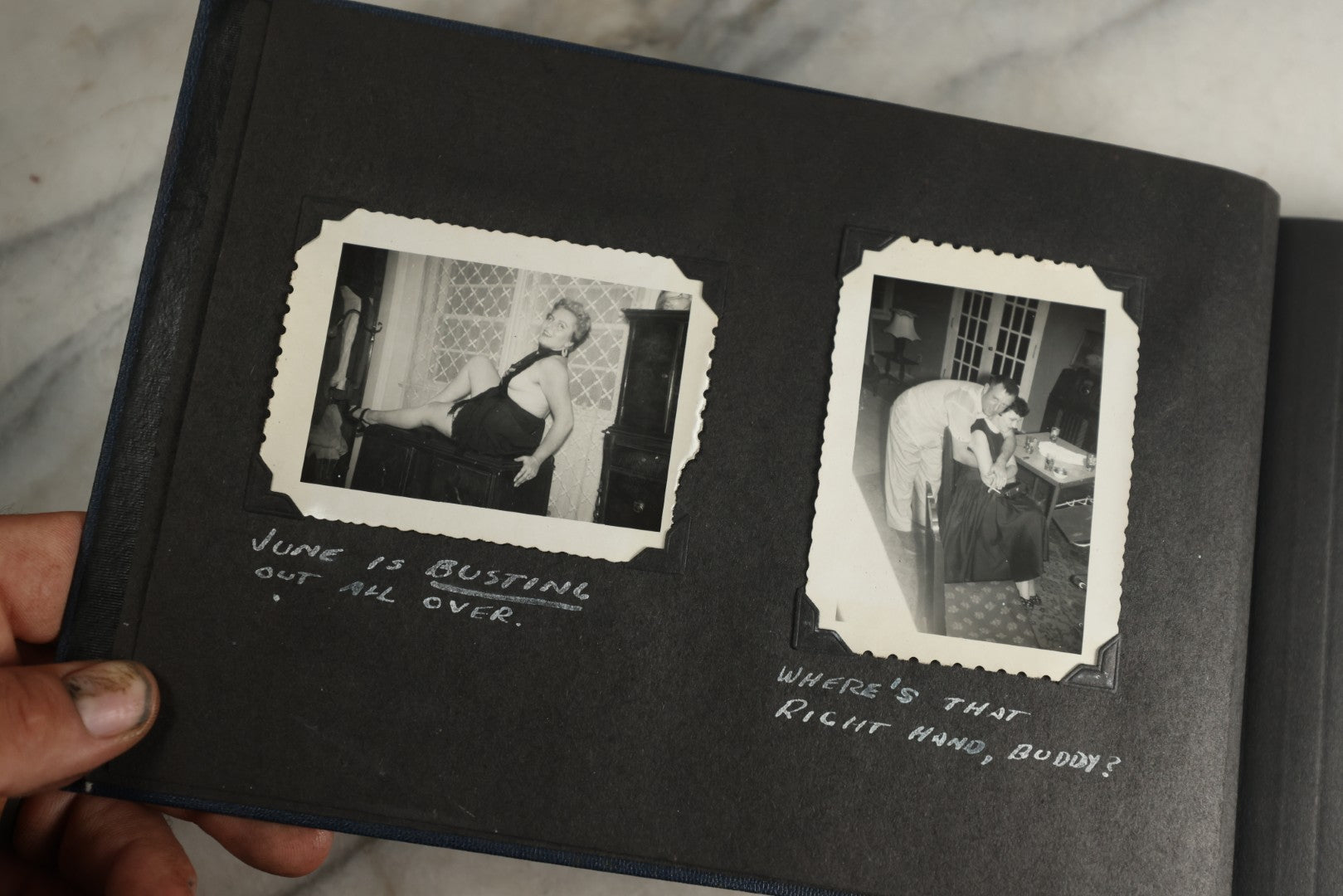 Lot 120 - Vintage Snapshot Photo Album, Containing Approximately 35 Photographs With Captions Of A Sultry, Sexy, Debaucherous Party Or Gathering, Including Ladies Posing Suggestively, Circa 1930