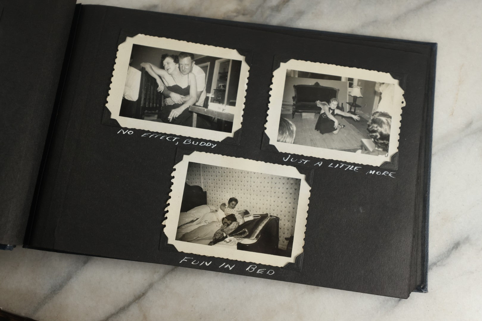 Lot 120 - Vintage Snapshot Photo Album, Containing Approximately 35 Photographs With Captions Of A Sultry, Sexy, Debaucherous Party Or Gathering, Including Ladies Posing Suggestively, Circa 1930