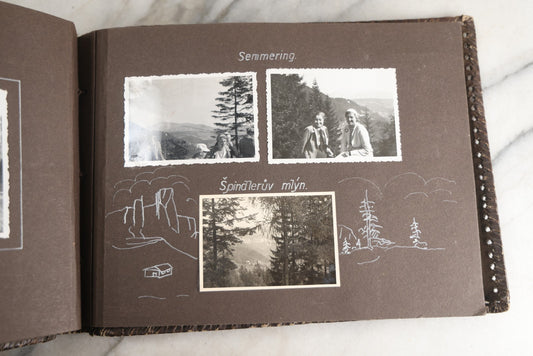 Lot 122 - Antique Snapshot Photo Album, Containing Approximately 100 Photographs With Captions In Czech, Detailed Pin Striping And Painting On Pages, Mostly Photos Of Travel Around Europe, Including Italy, The Alps, Croatia, Ukraine, And More, Circa 1920