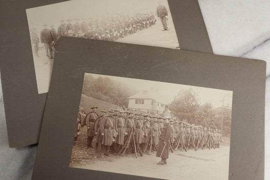 Lot 129 - Pair Of Antique Boarded Photographs Of Military Soldiers In Formation With Officer, Rifles In Frame, Circa 1890