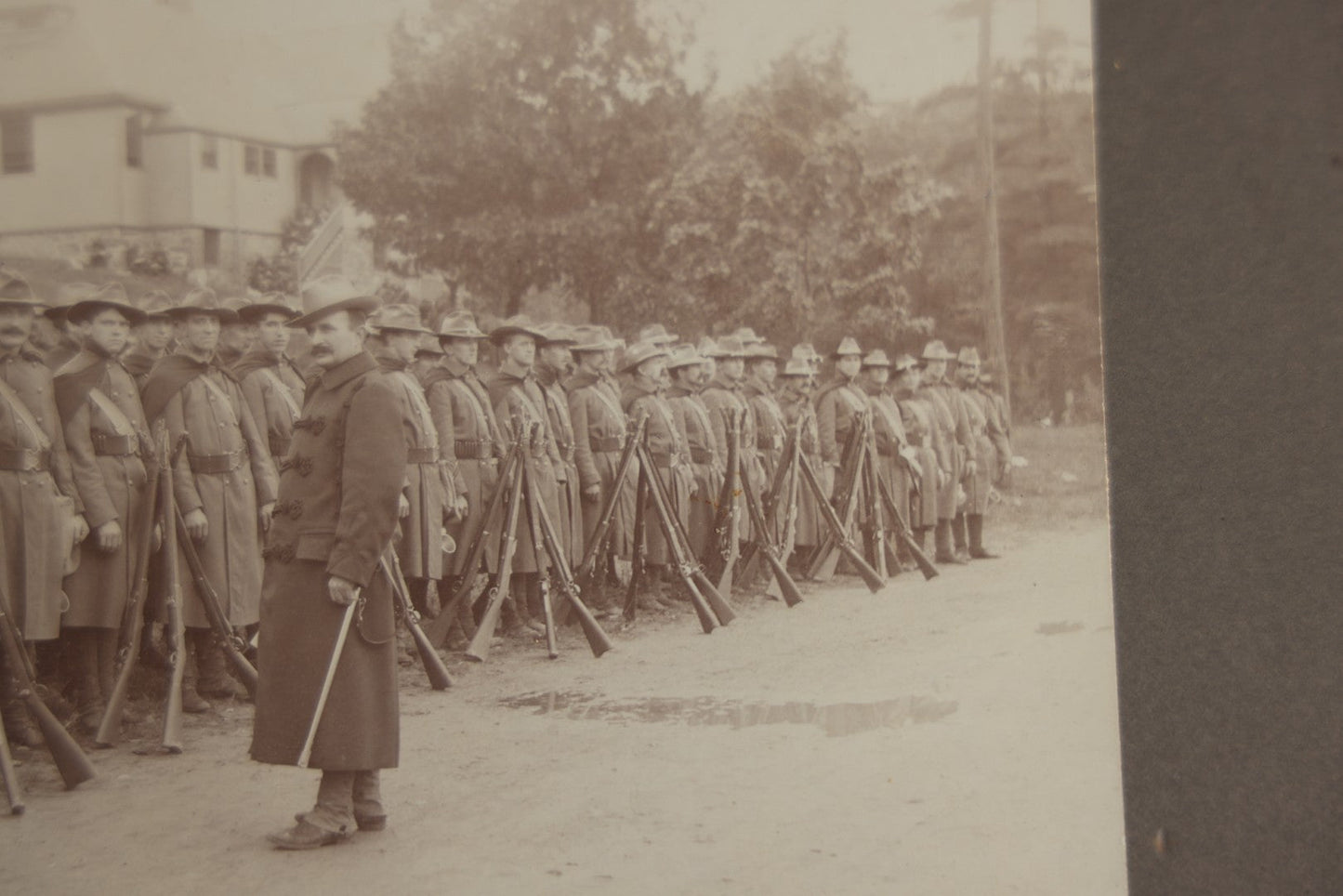 Lot 129 - Pair Of Antique Boarded Photographs Of Military Soldiers In Formation With Officer, Rifles In Frame, Circa 1890
