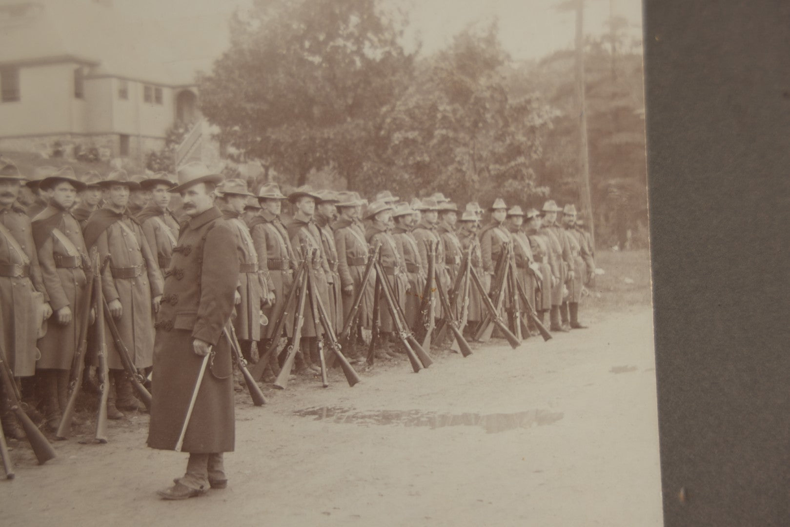 Lot 129 - Pair Of Antique Boarded Photographs Of Military Soldiers In Formation With Officer, Rifles In Frame, Circa 1890