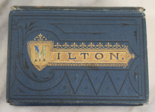 Lot 135 - "Paradise Lost" Antique Miniature Book By John Milton, With A Life Of The Author By Rev. H. Stebbing, Engraved Frontispiece, Decorative Blue Cloth Boards With Gilt "Milton" Cartouche And Shield, Geo. A. Leavitt, Publisher, New York, Circa 1860s