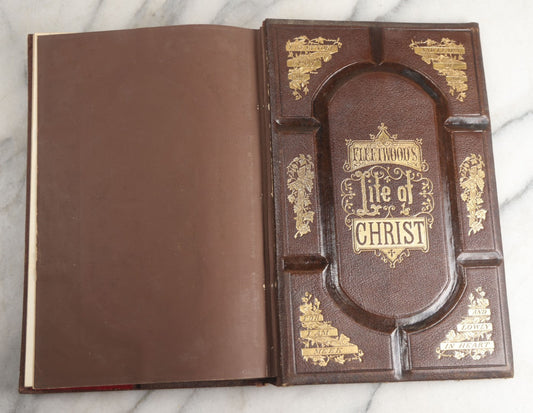 Lot 181 - "Life Of Christ" Antique Salesman’S Dummy Book By Rev. John Fleetwood, D.D., Profusely Illustrated With Engraved Plates, Ornate Gilt-Embossed Leather Boards With Decorative Spine And Sample Bindings, Bradley & Co., Philadelphia, 1870