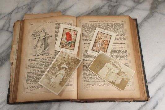 Lot 190 - Antique German Illustrated Religious Book Including Scraps Found In Its Pages, Craft Grade Condition