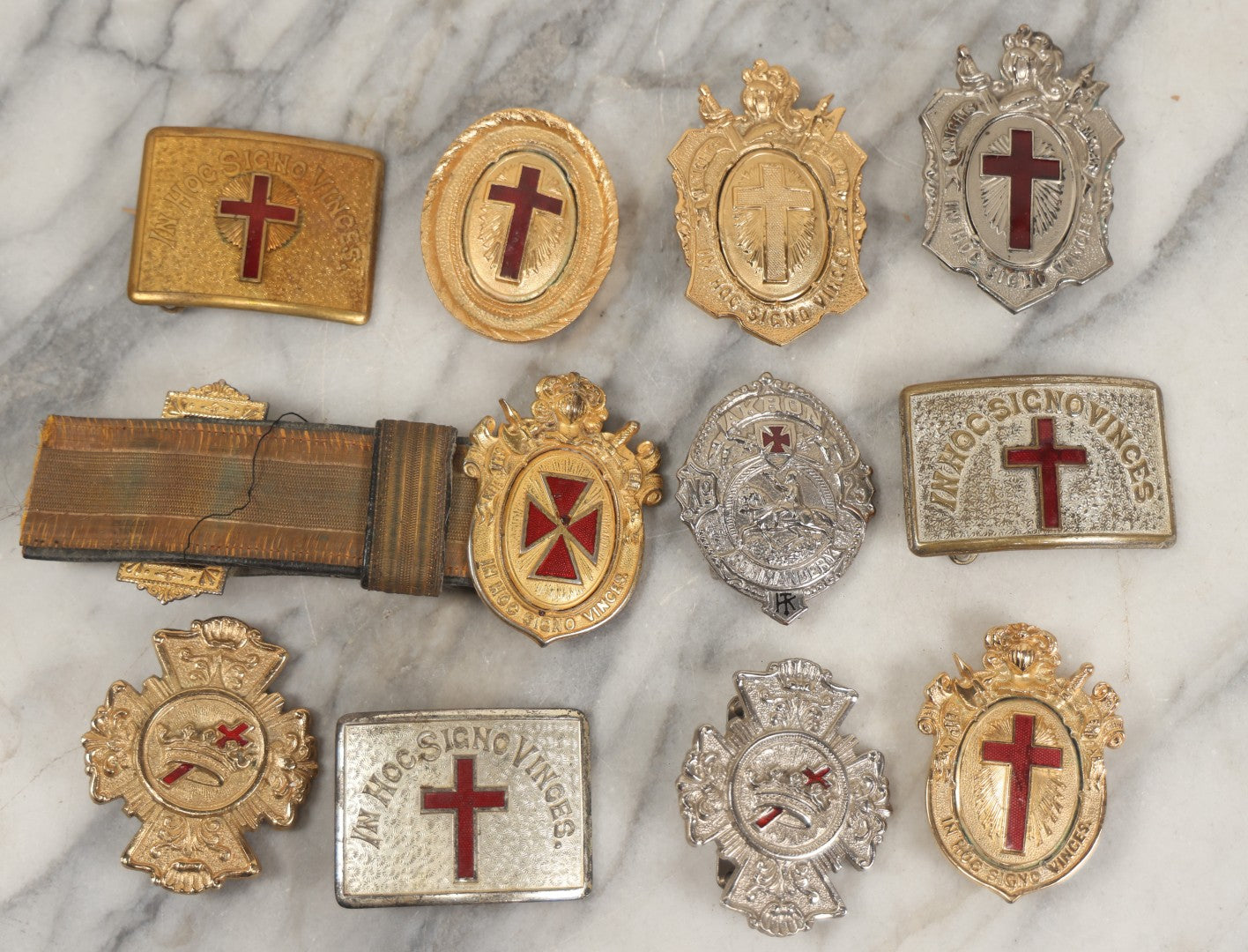 Lot 203 - Grouping Of Eleven Vintage And Antique Knights Templar Masonic Fraternal Metal Belt Buckles