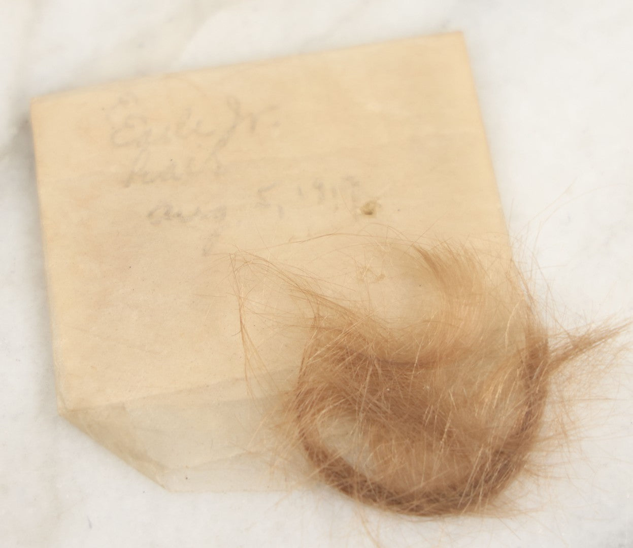 Lot 210 - Antique "Proof Of Life" Lot Of The Pinkham Family Containing Human Hair Keepsakes, Various Ephemera, Notes, In Ruth Hawthorne Candies Box