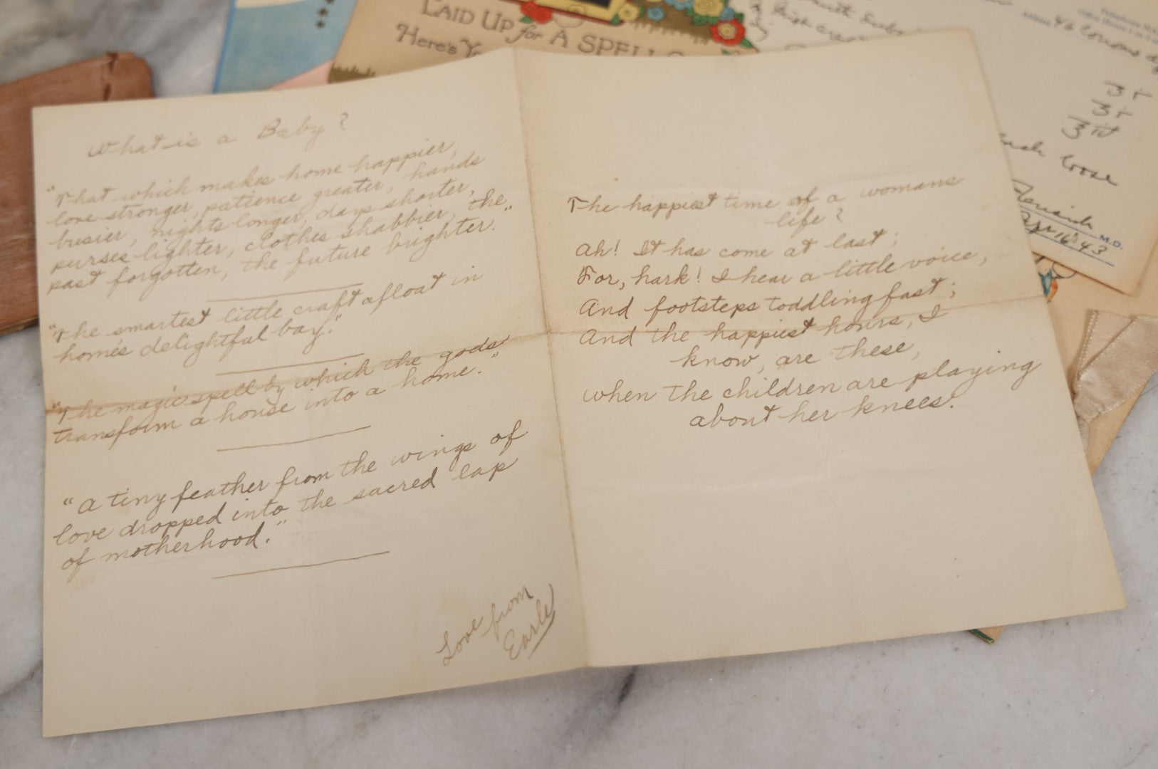 Lot 210 - Antique "Proof Of Life" Lot Of The Pinkham Family Containing Human Hair Keepsakes, Various Ephemera, Notes, In Ruth Hawthorne Candies Box