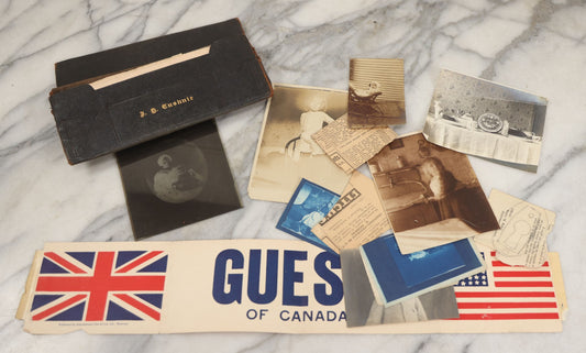 Lot 211 - Antique And Vintage Wallet Junk Drawer Lot, Contents Of Leather Wallet Belonging To J.D. Cushnie, Including Antique Photos, Cyanotypes, Glass Negative, Canadian Ephemera, And More, As Found