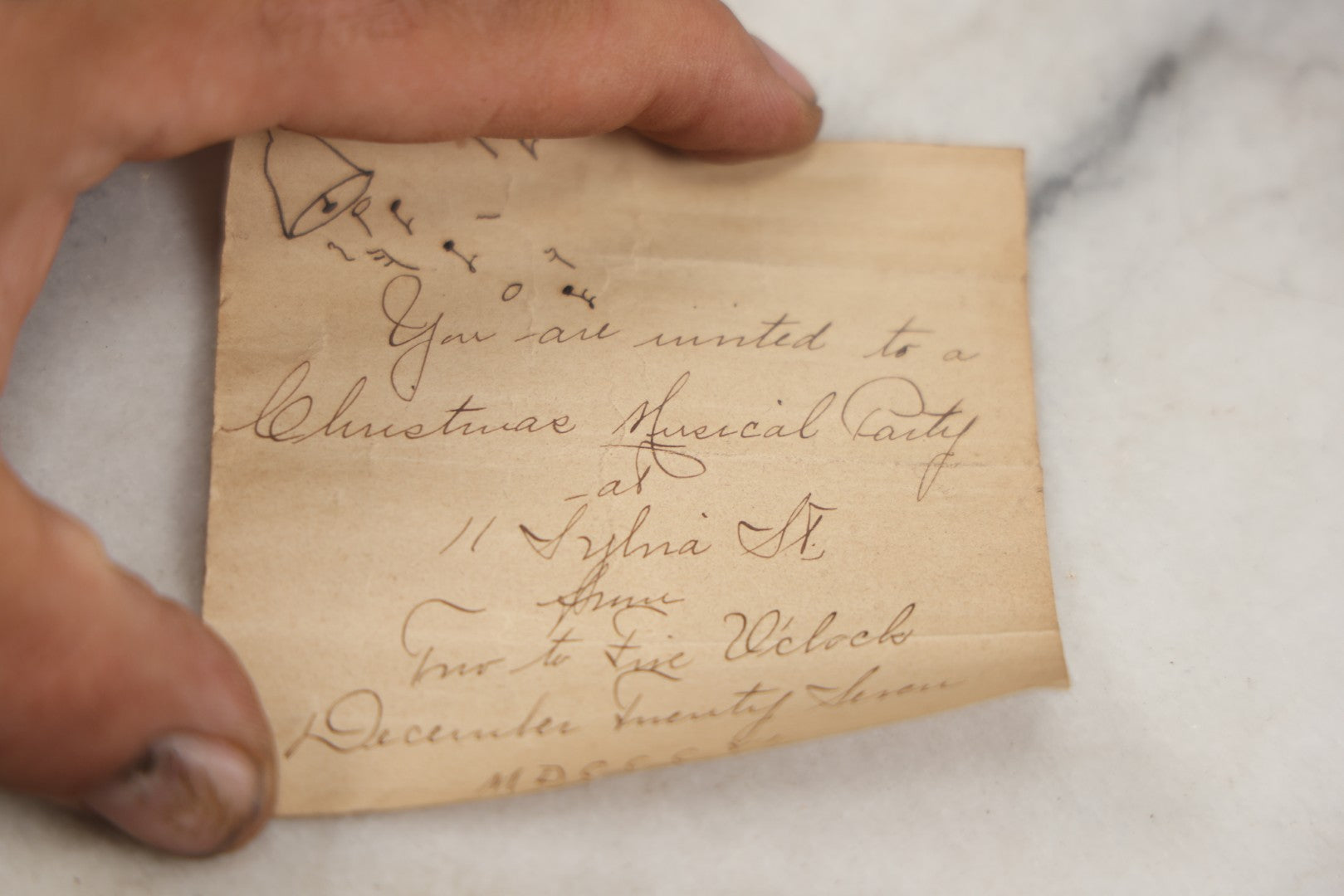 Lot 212 - Antique Christmas Musical Party Handwritten Paper Invitation In Custom Leather Roll, 1906