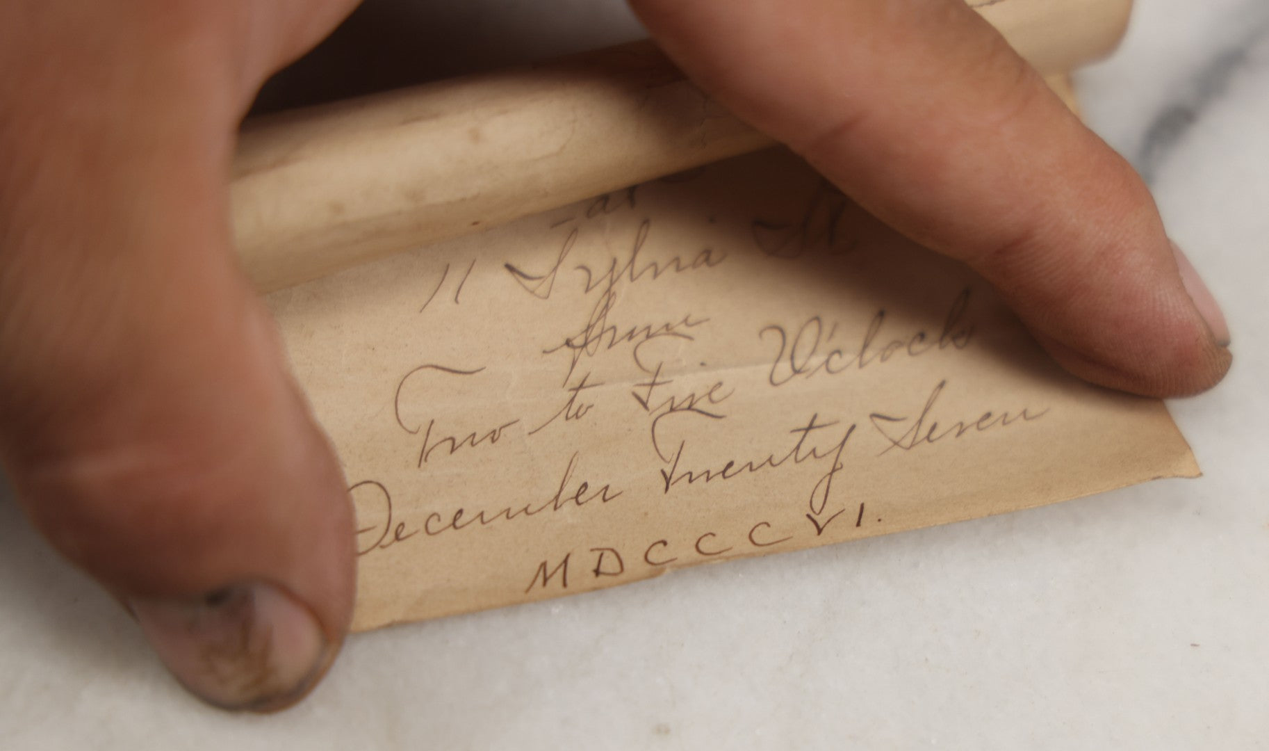 Lot 212 - Antique Christmas Musical Party Handwritten Paper Invitation In Custom Leather Roll, 1906