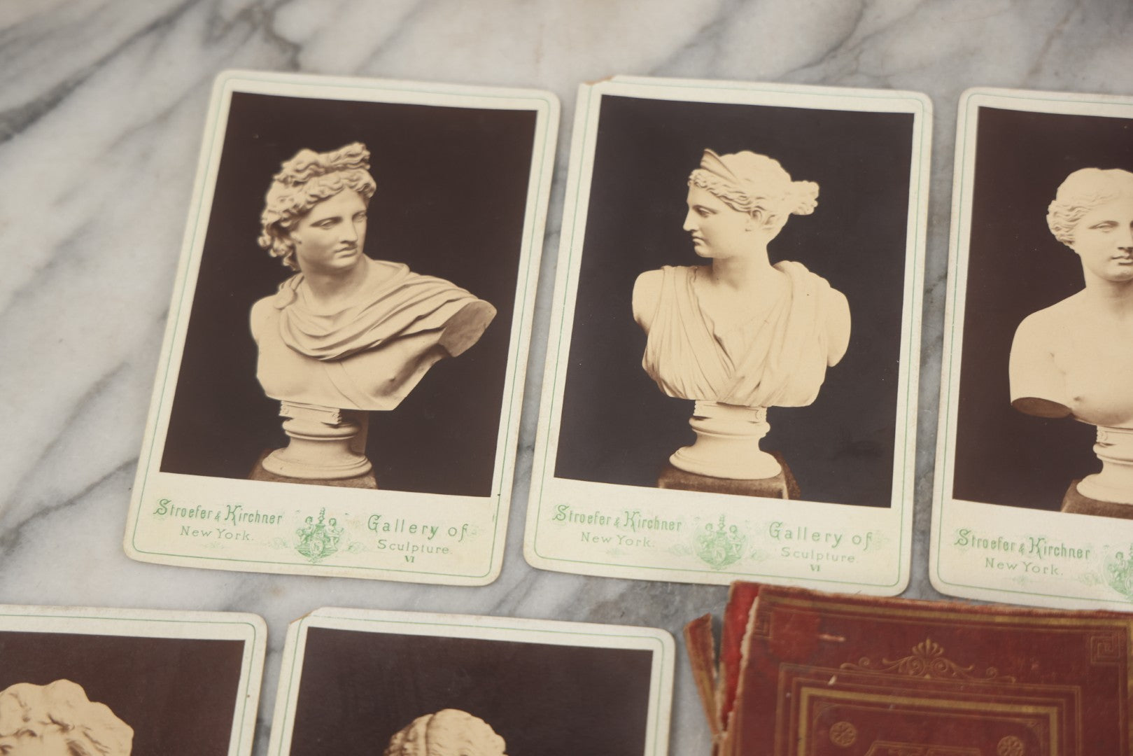 Lot 213 - Antique "Gallery Of Sculpture" Cabinet Card Photograph Pack Containing Eight Photos Of Famous Fine Art Busts, Including Zeus, Juno, Others, Stroefer & Kirchner, Publishers, New York, Series Iv