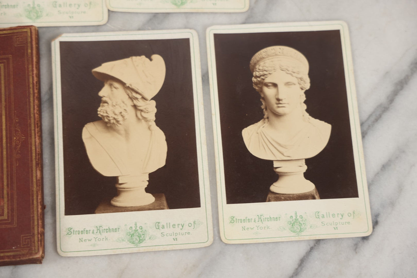 Lot 213 - Antique "Gallery Of Sculpture" Cabinet Card Photograph Pack Containing Eight Photos Of Famous Fine Art Busts, Including Zeus, Juno, Others, Stroefer & Kirchner, Publishers, New York, Series Iv