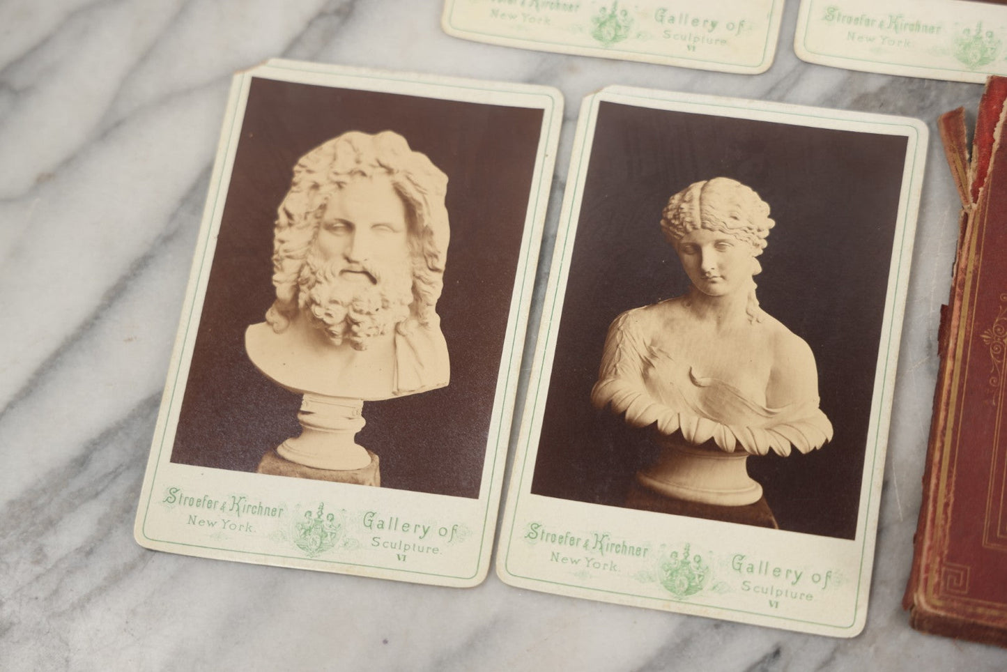 Lot 213 - Antique "Gallery Of Sculpture" Cabinet Card Photograph Pack Containing Eight Photos Of Famous Fine Art Busts, Including Zeus, Juno, Others, Stroefer & Kirchner, Publishers, New York, Series Iv