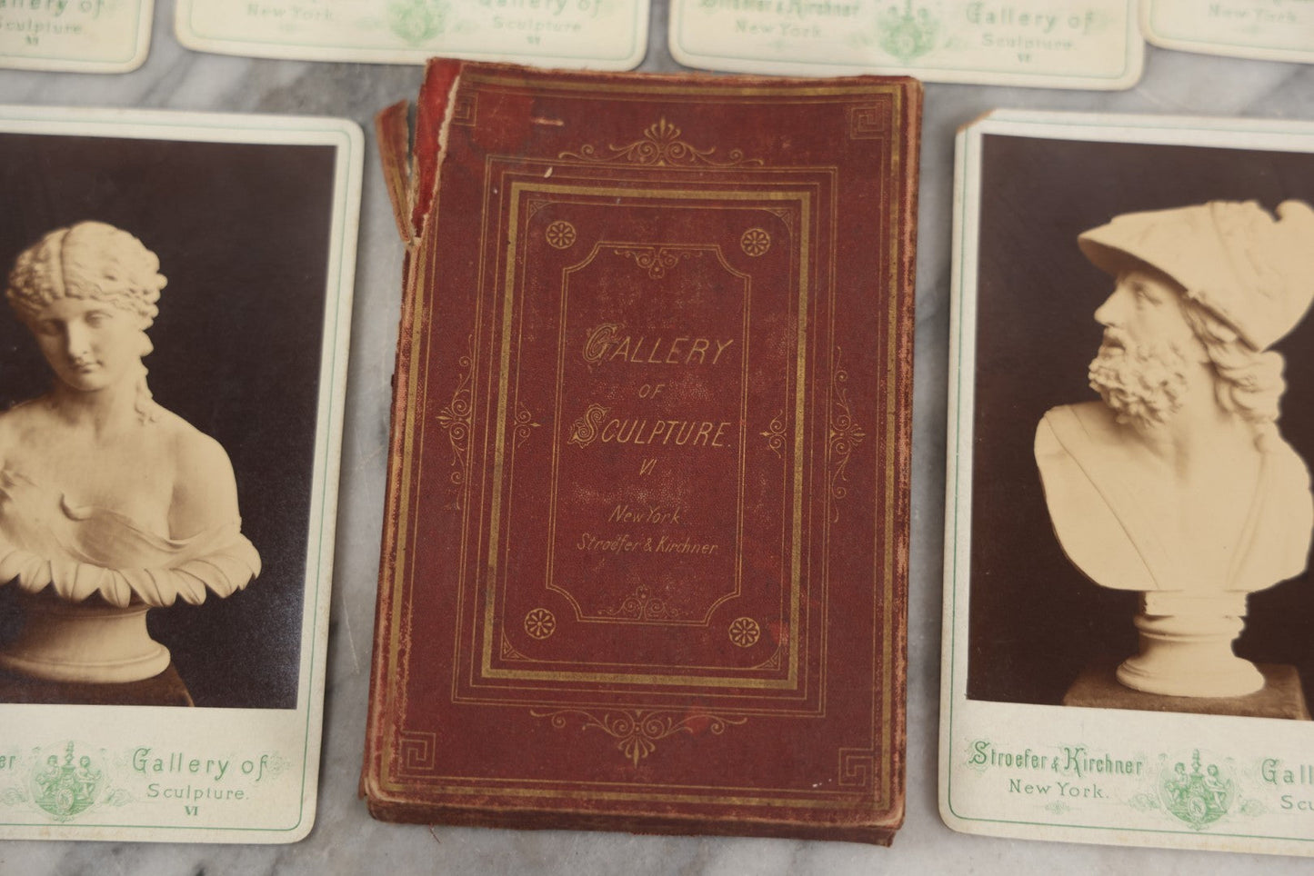 Lot 213 - Antique "Gallery Of Sculpture" Cabinet Card Photograph Pack Containing Eight Photos Of Famous Fine Art Busts, Including Zeus, Juno, Others, Stroefer & Kirchner, Publishers, New York, Series Iv