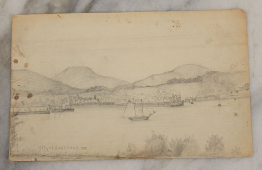 Lot 214 - Antique Original Pencil Sketch Of The Coast, Head Of Bay, City Of Rockland, Maine