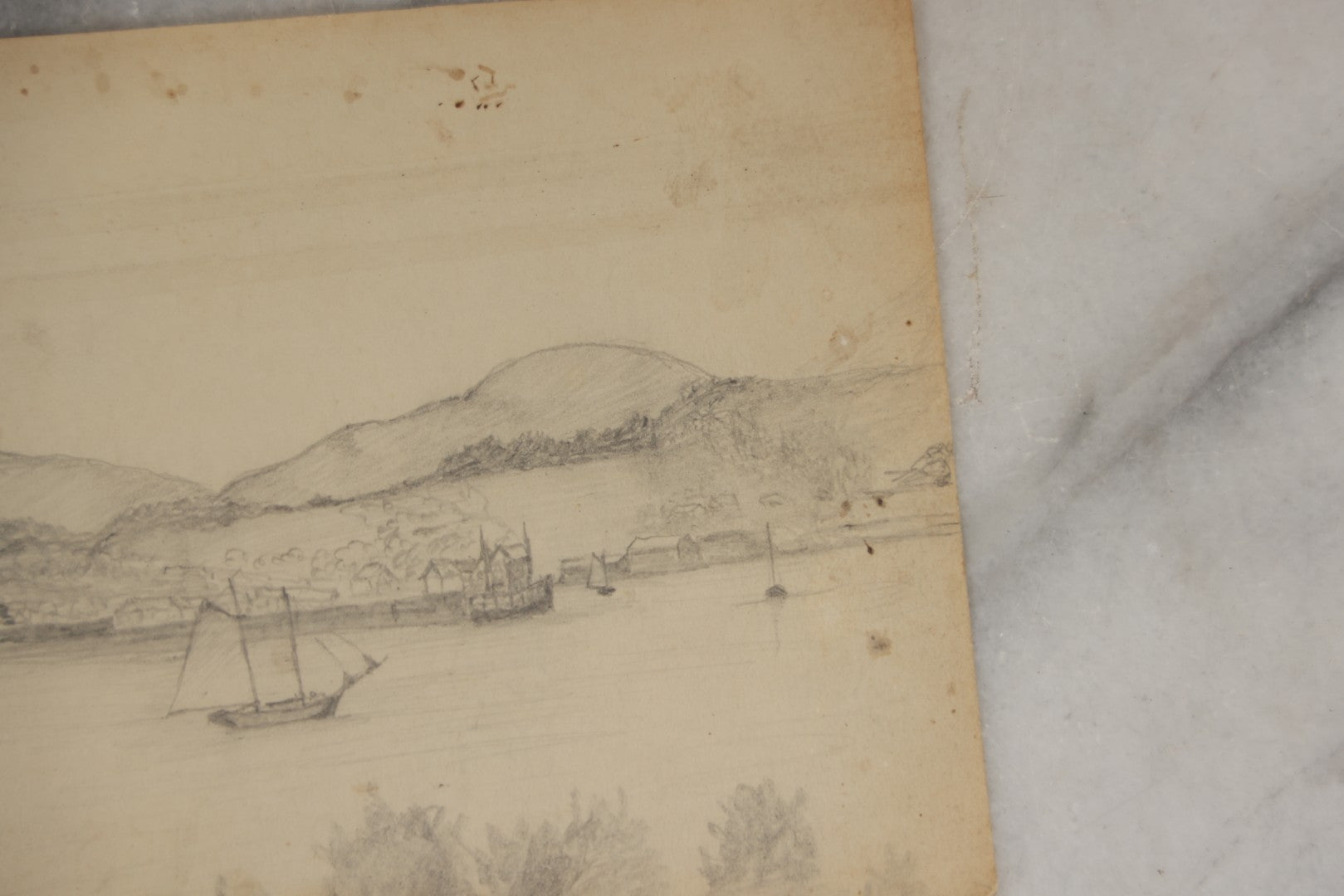 Lot 214 - Antique Original Pencil Sketch Of The Coast, Head Of Bay, City Of Rockland, Maine