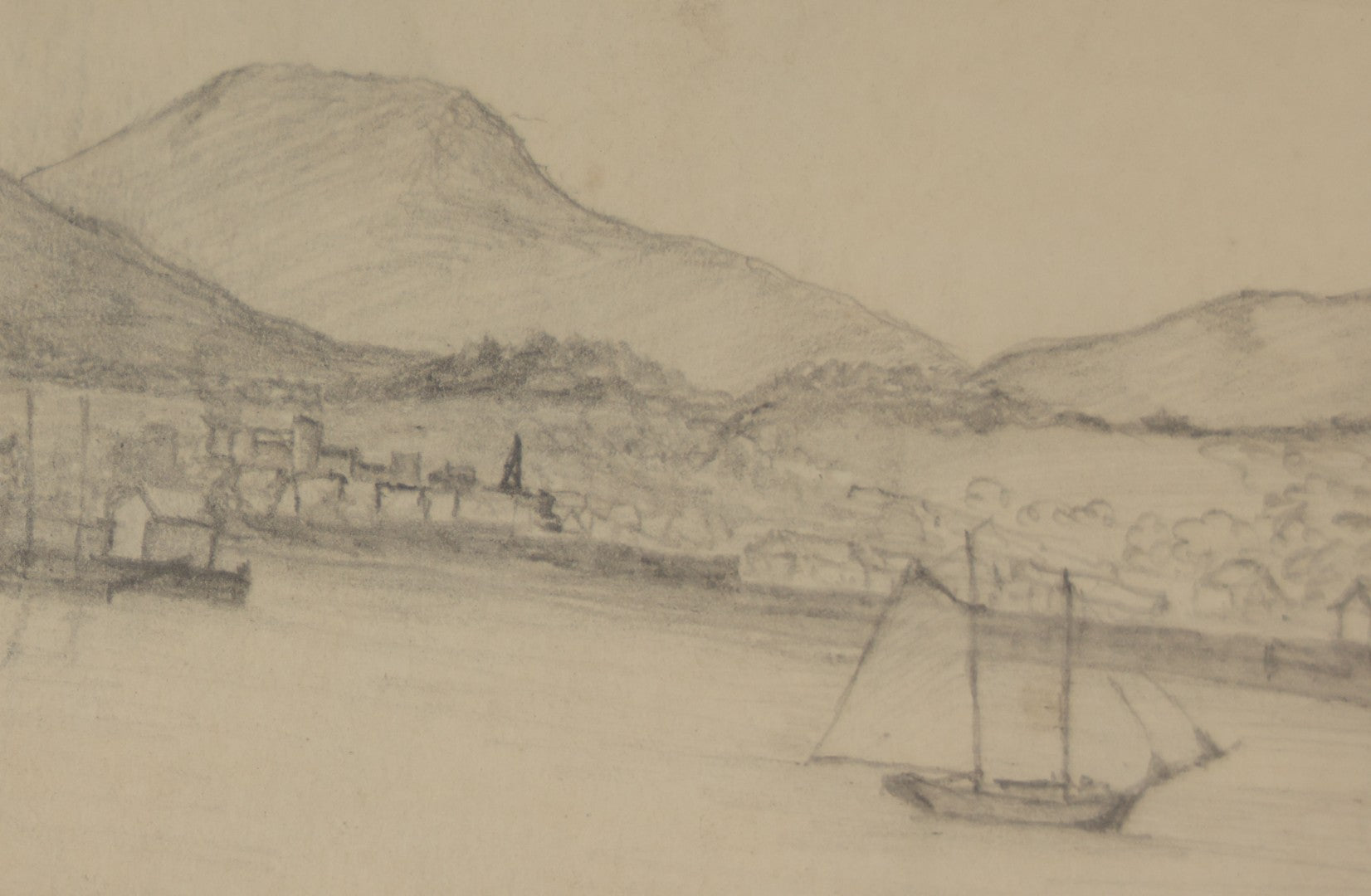 Lot 214 - Antique Original Pencil Sketch Of The Coast, Head Of Bay, City Of Rockland, Maine