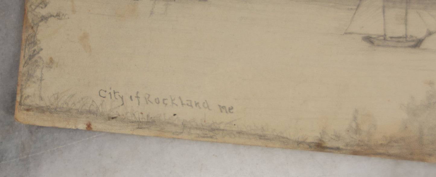 Lot 214 - Antique Original Pencil Sketch Of The Coast, Head Of Bay, City Of Rockland, Maine