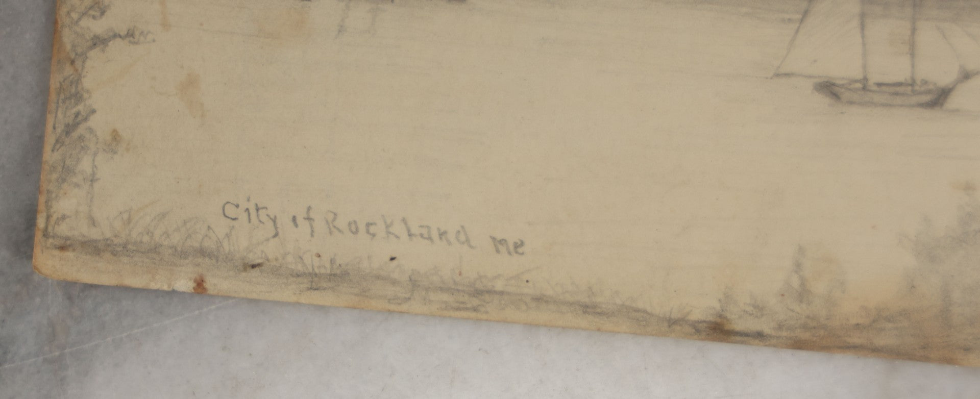 Lot 214 - Antique Original Pencil Sketch Of The Coast, Head Of Bay, City Of Rockland, Maine