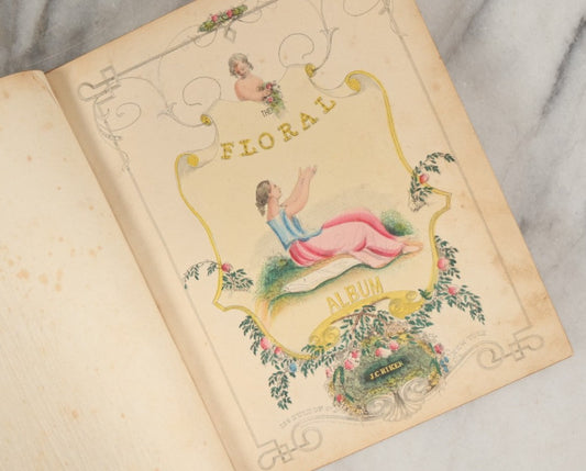 Lot 216 - Antique Autograph Album, The Floral Album, Published By J.C. Riker, New York, With Hand Colored Floral Engravings Throughout, Dozens Of Poems, Signatures, And More, 1860s