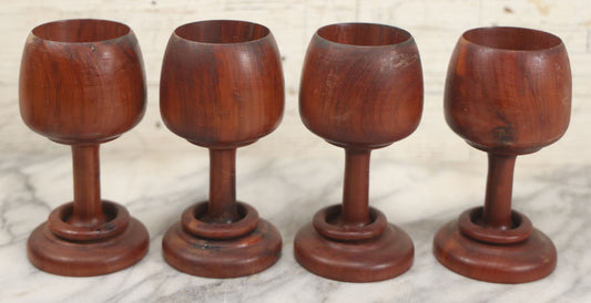 Lot 217 - Set Of Four Folk Art Whimsy Carved Goblet Cups With Captive Ring Around Stem