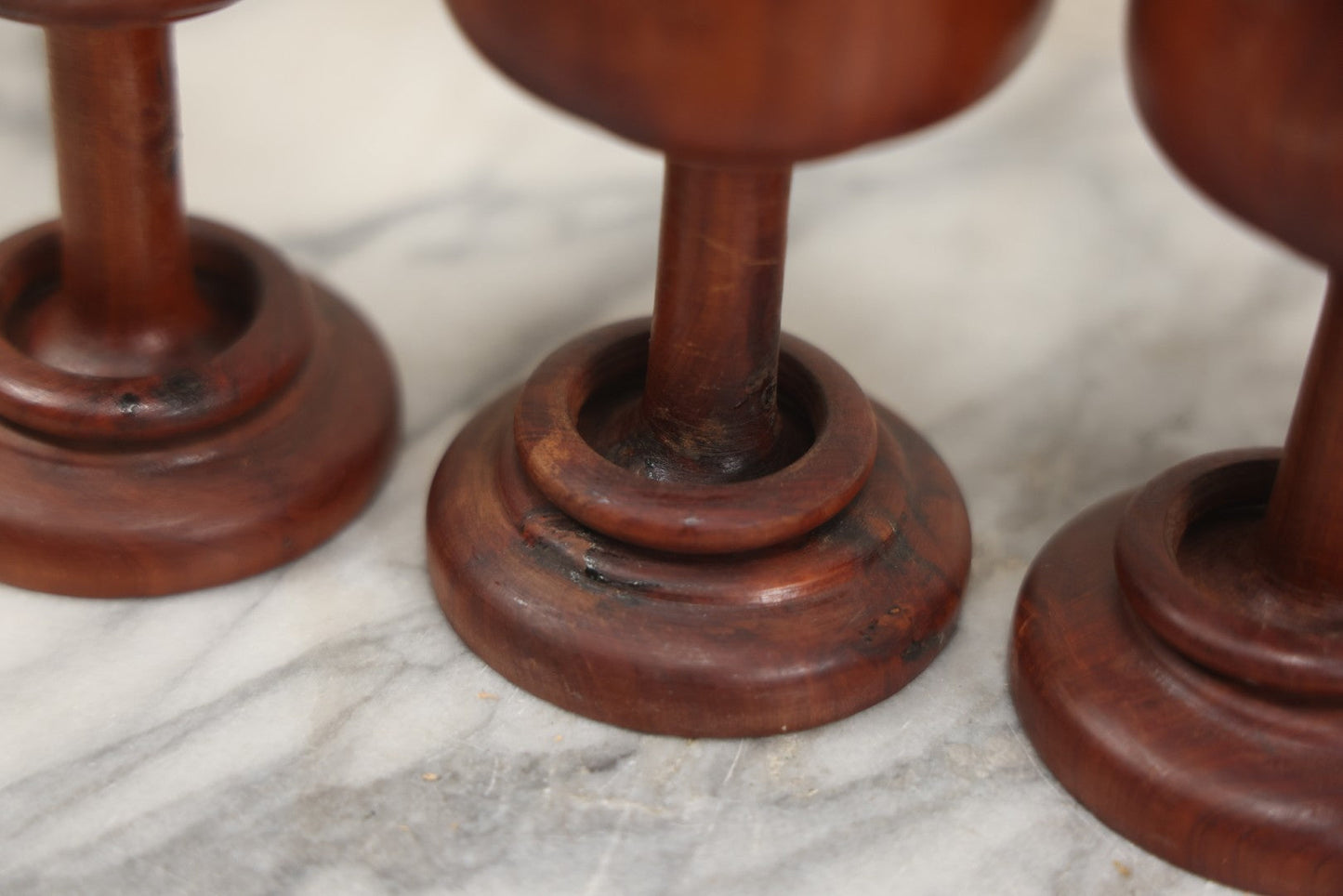 Lot 217 - Set Of Four Folk Art Whimsy Carved Goblet Cups With Captive Ring Around Stem