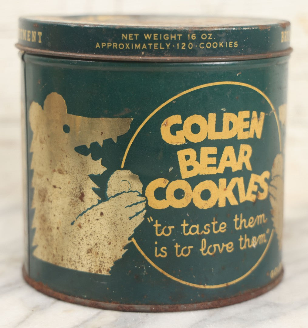 Lot 218 - Vintage Golden Bear Cookies 16 Oz Advertising Tin, Copyright 1937, Golden Bear Cookie Co., Long Island City, New York