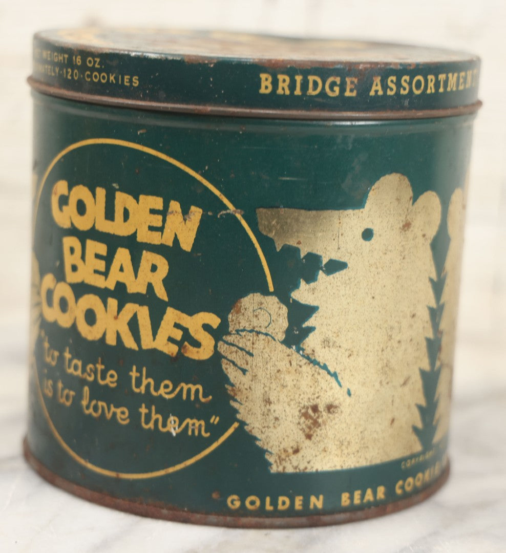 Lot 218 - Vintage Golden Bear Cookies 16 Oz Advertising Tin, Copyright 1937, Golden Bear Cookie Co., Long Island City, New York