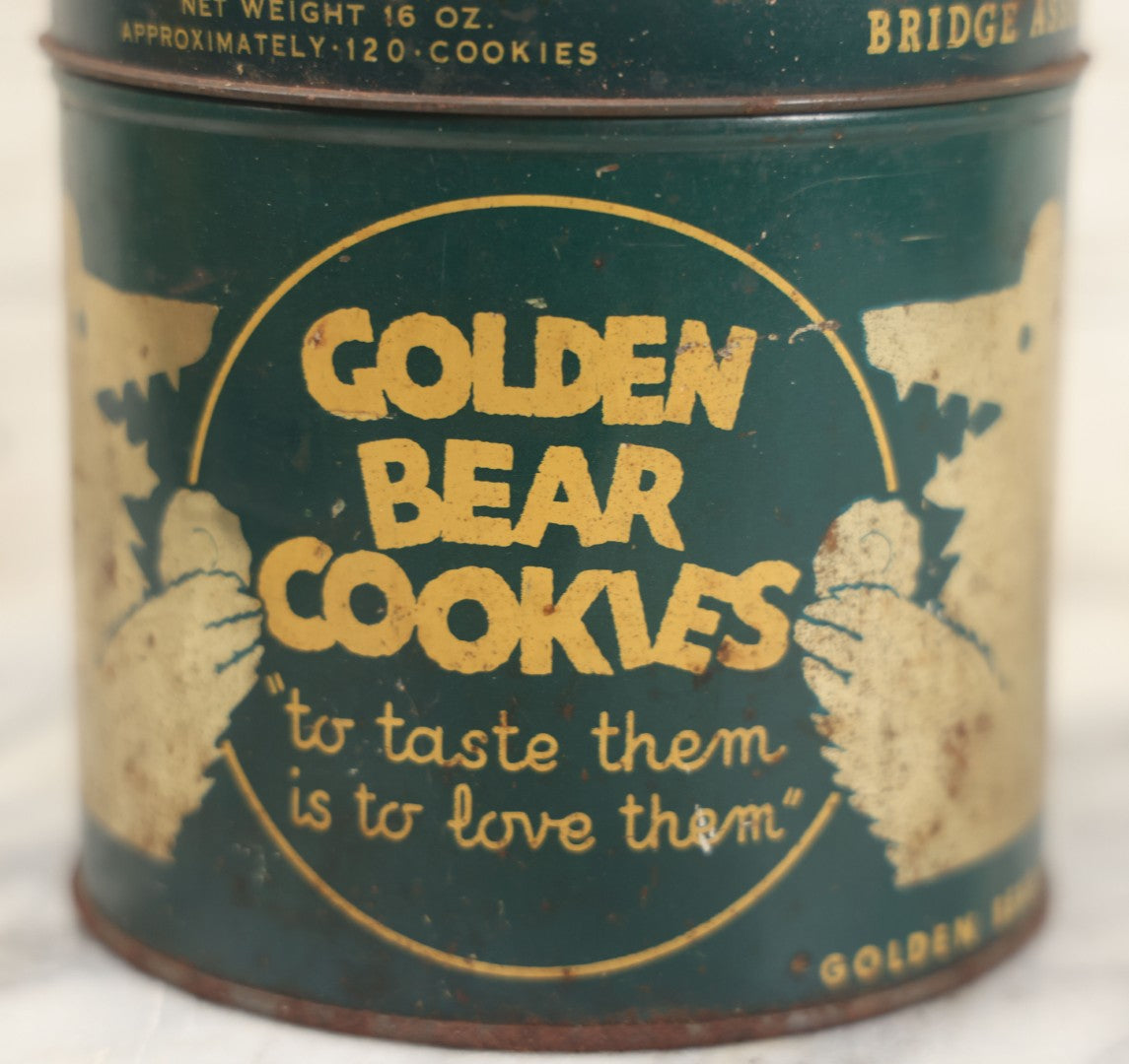 Lot 218 - Vintage Golden Bear Cookies 16 Oz Advertising Tin, Copyright 1937, Golden Bear Cookie Co., Long Island City, New York