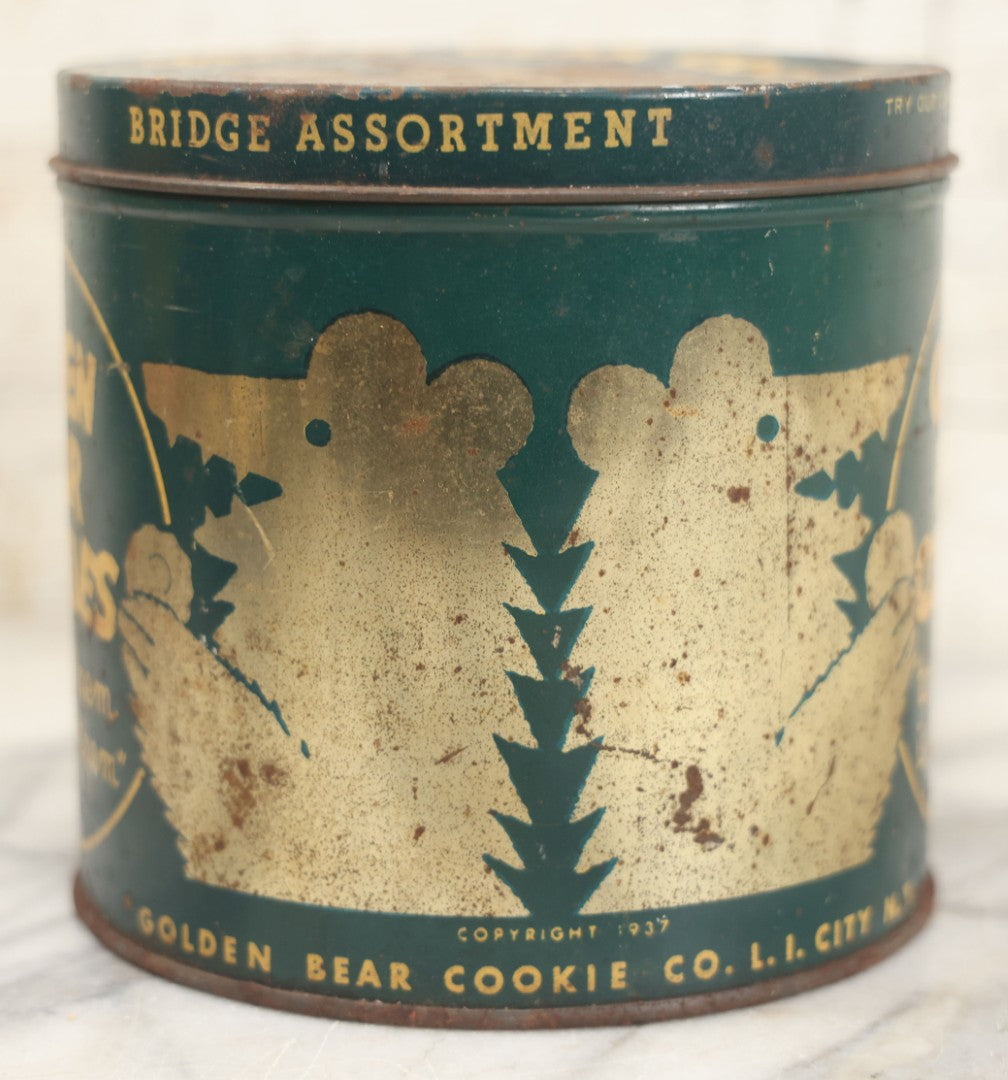 Lot 218 - Vintage Golden Bear Cookies 16 Oz Advertising Tin, Copyright 1937, Golden Bear Cookie Co., Long Island City, New York